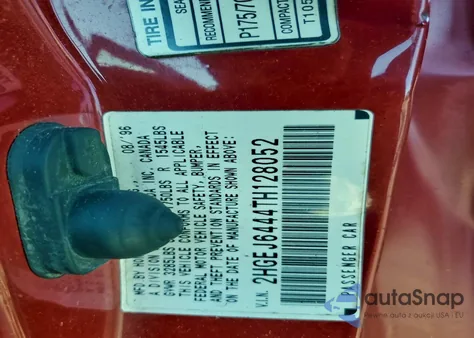 1996 Honda Civic Dx from USA, damaged, VIN 2HGEJ6444TH128052